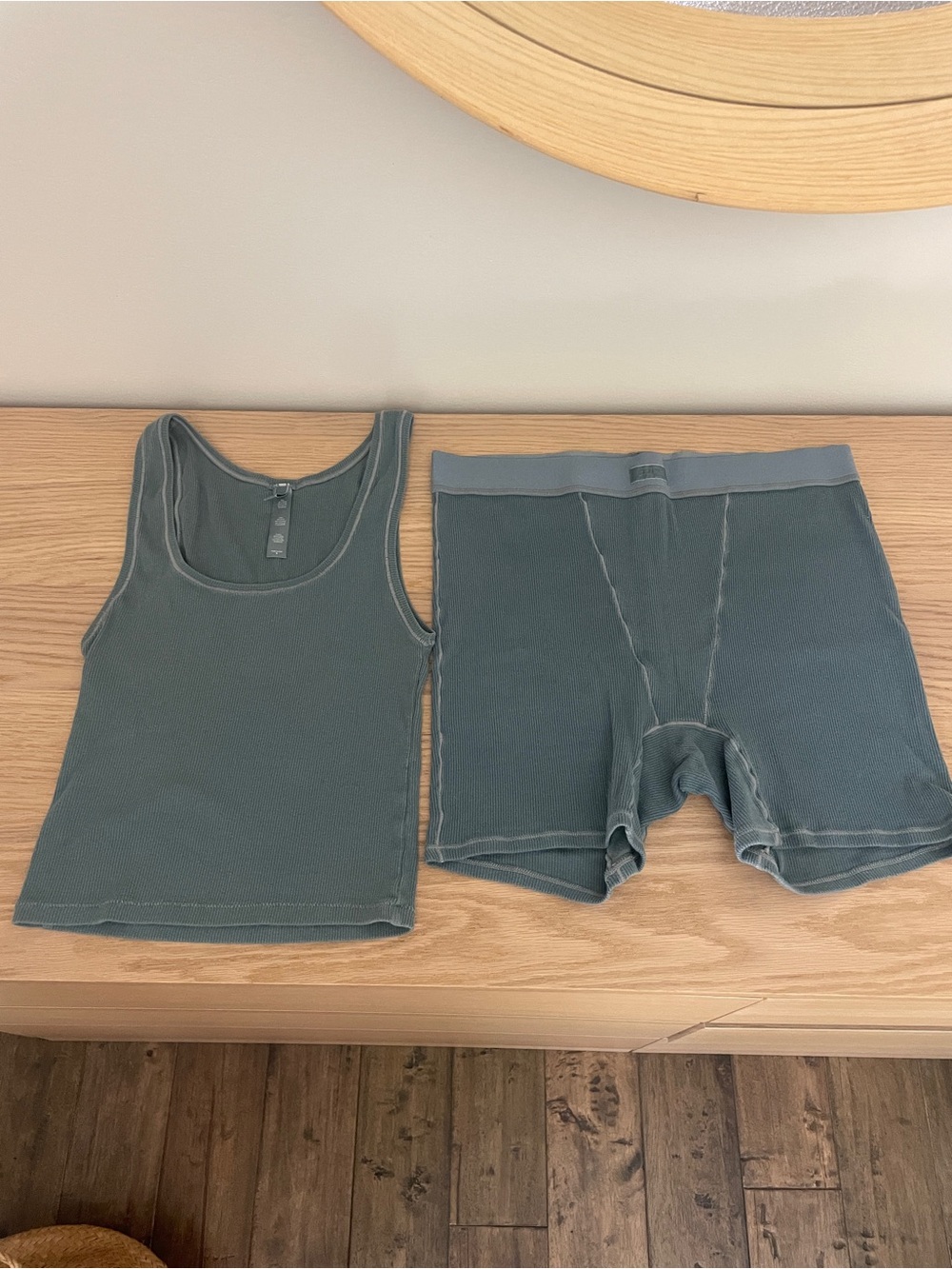 SKIMS Cotton Rib Tank & Boxer Set Kyanite Blue Size M/L Lounge Set